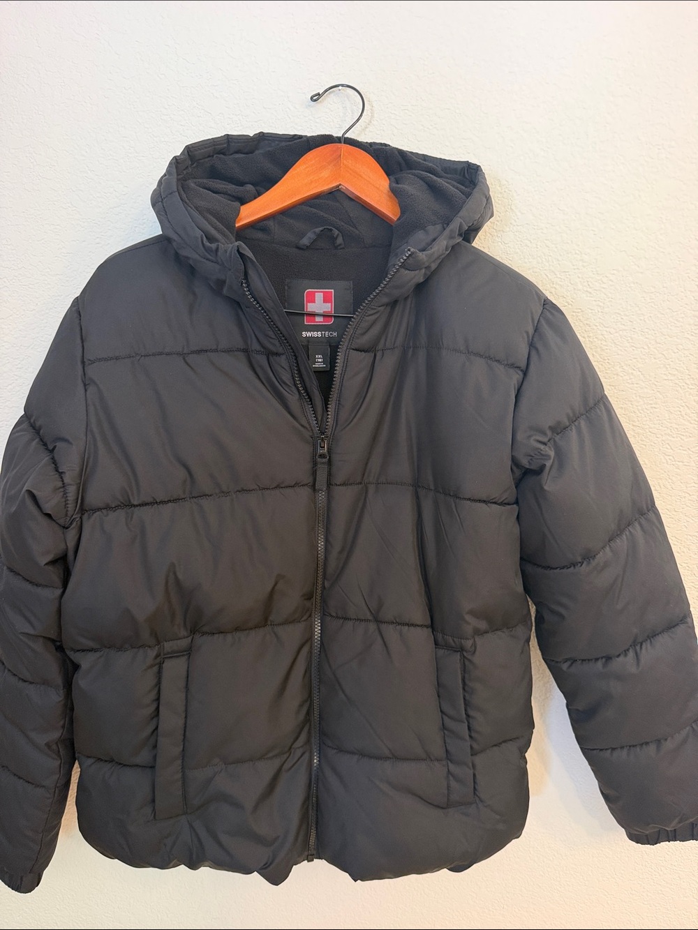 Swiss Tech Kids Hooded Black Puffer Jacket